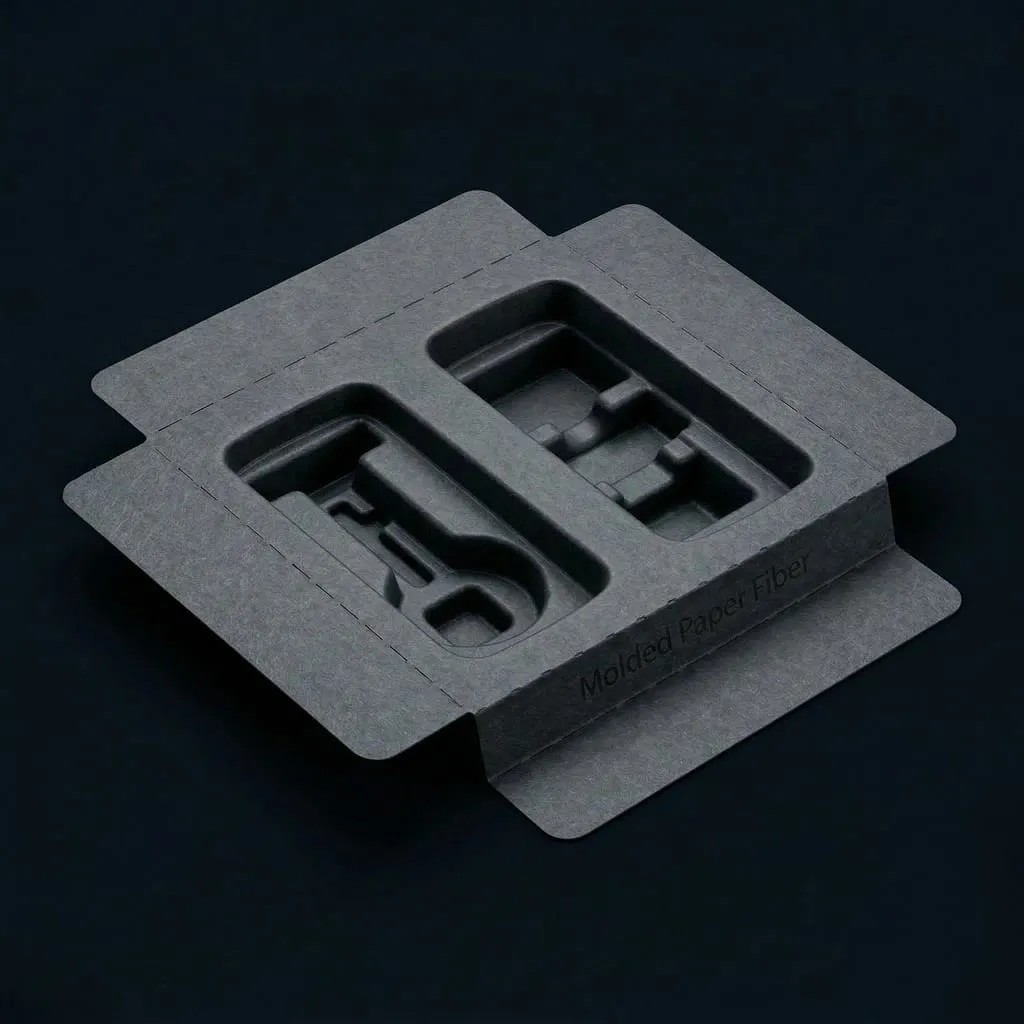 Papierkartoneinlage schwarz eingefärbt Molded Paper Fiber Werkzeug Premiumverpackung — Scafa Thermoforming
