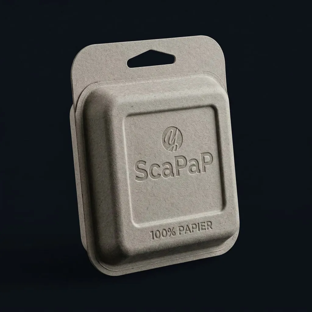 Papiersiegelblister ScaPAP Graukarton 100% Altpapier plastikfrei siegelbar — Scafa Thermoforming